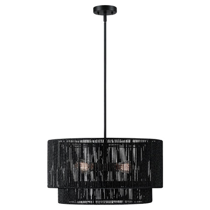 Lustre tambour en rotin noir Cynthia à 4 lumières - 22 po de largeur