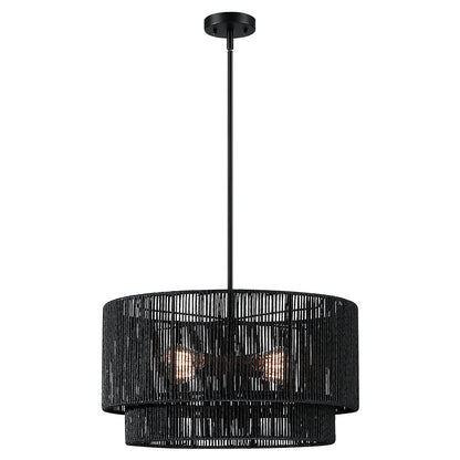 Lustre tambour en rotin noir Cynthia à 4 lumières - 22 po de largeur