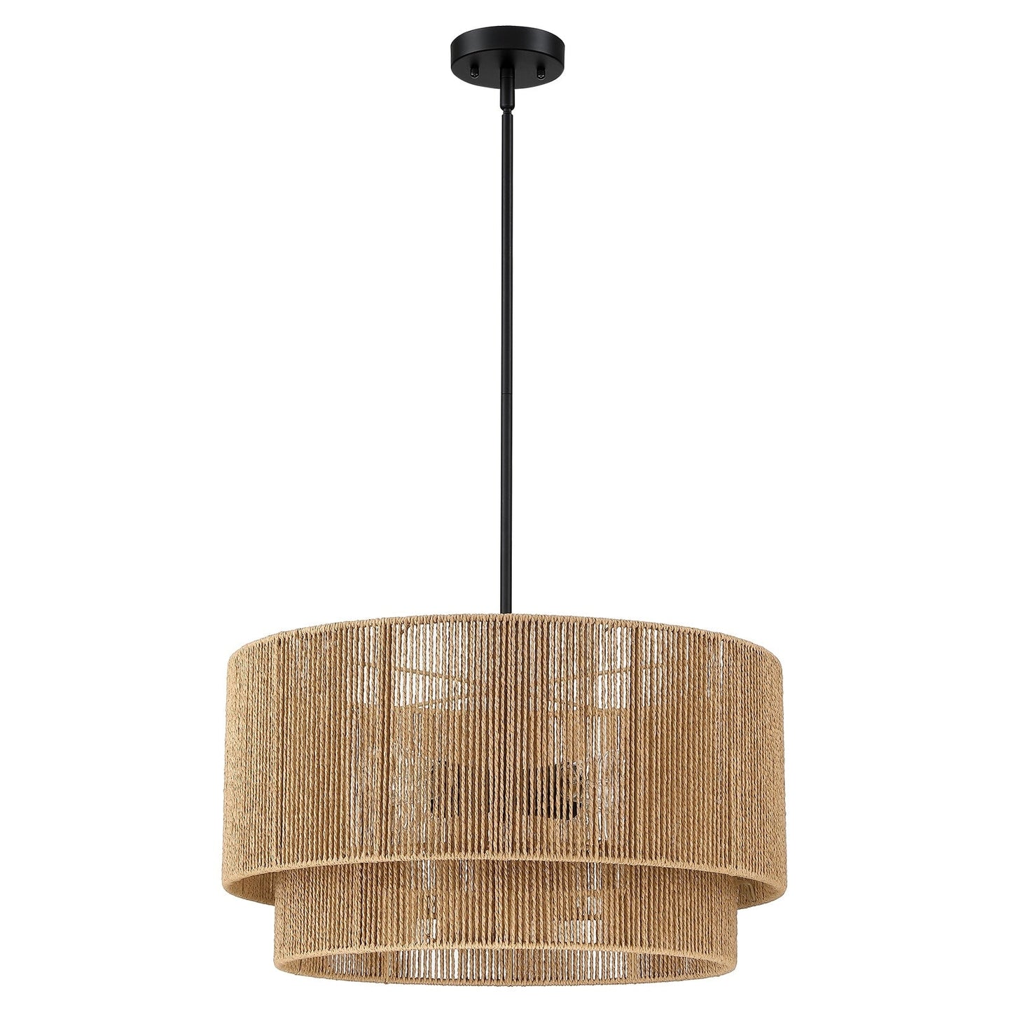 Lustre tambour en rotin naturel Cynthia à 4 lumières - 22 po de largeur