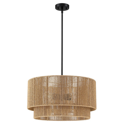 Lustre tambour en rotin naturel Cynthia à 4 lumières - 22 po de largeur