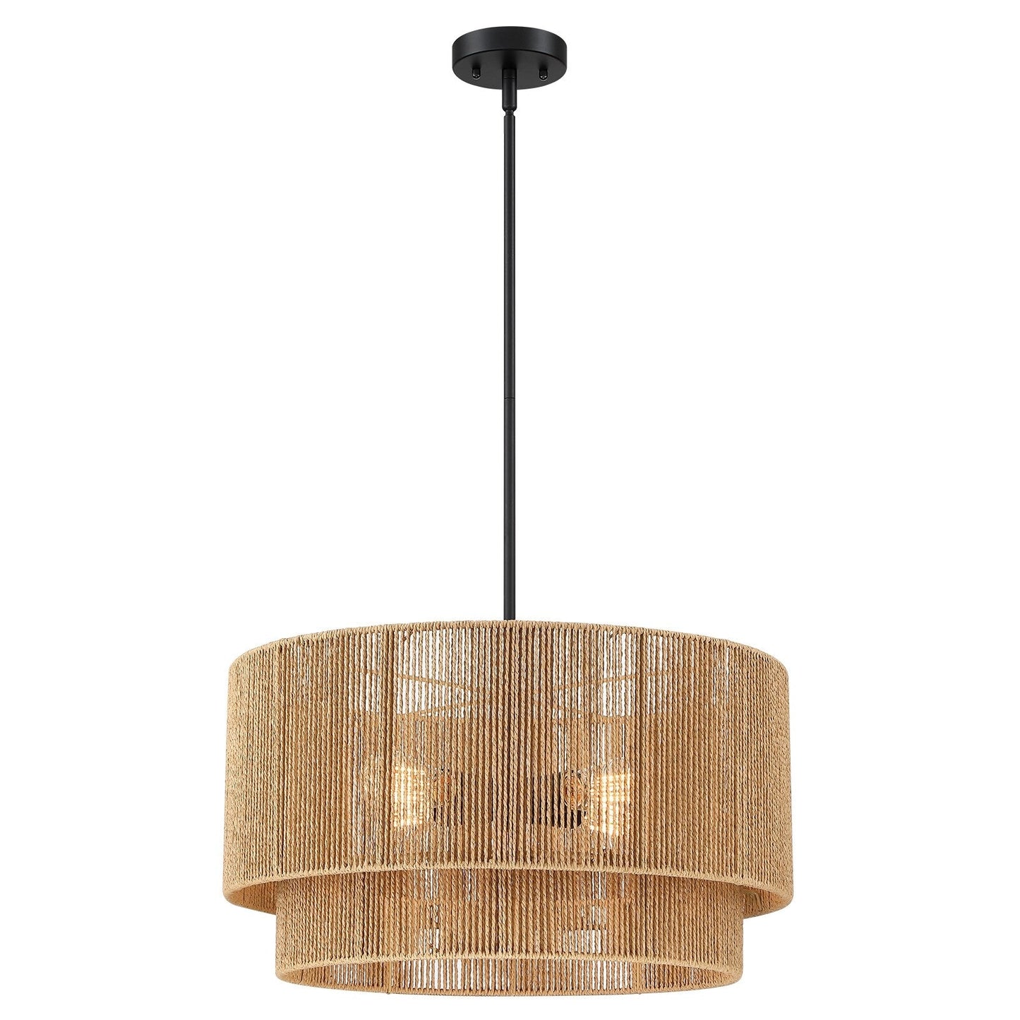 Lustre tambour en rotin naturel Cynthia à 4 lumières - 22 po de largeur