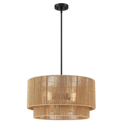 Lustre tambour en rotin naturel Cynthia à 4 lumières - 22 po de largeur