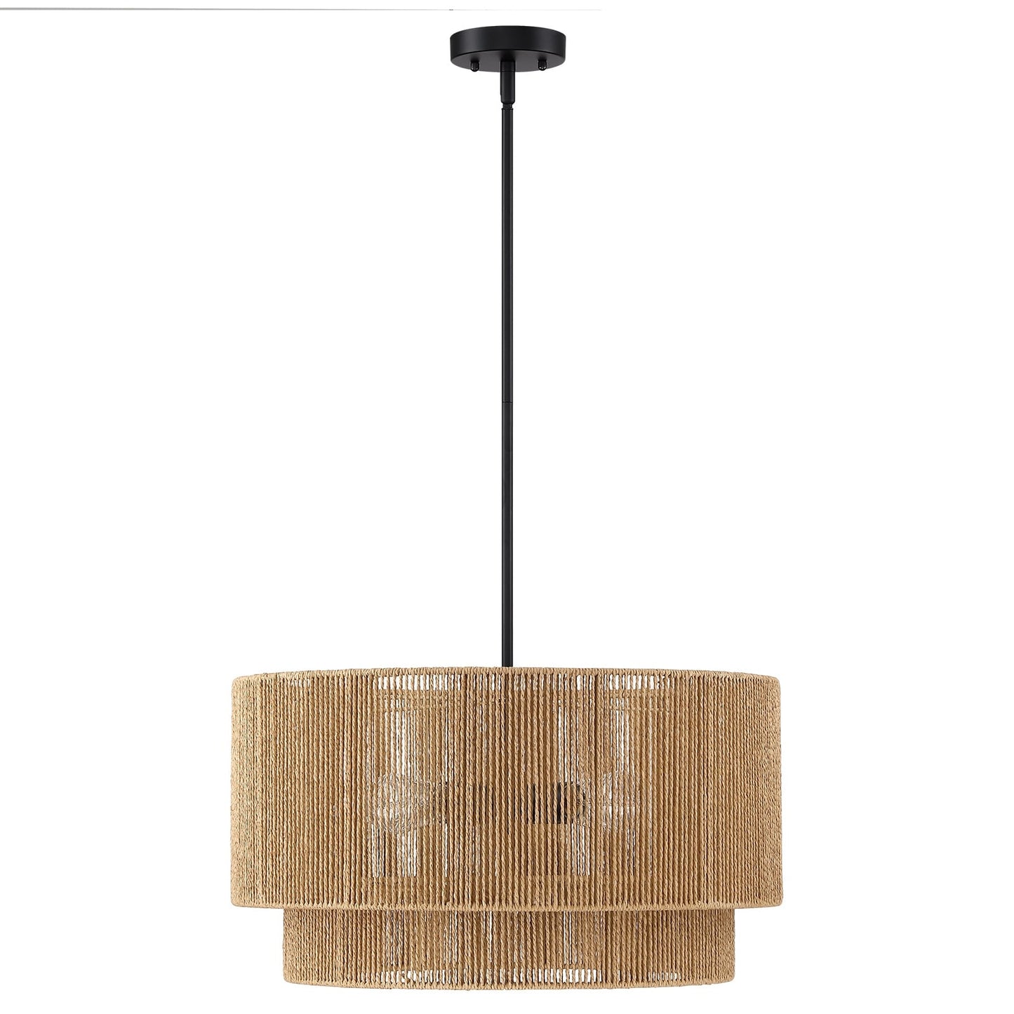 Lustre tambour en rotin naturel Cynthia à 4 lumières - 22 po de largeur