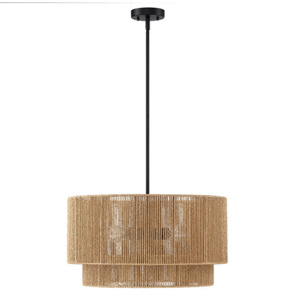 Lustre tambour en rotin naturel Cynthia à 4 lumières - 22 po de largeur