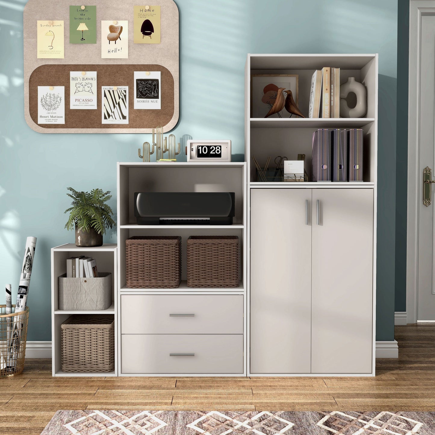 DH BASIC Organiseur de rangement empilable personnalisable en bois moderne - Étagères cubiques, armoire à tiroirs, bibliothèque avec portes par Denhour