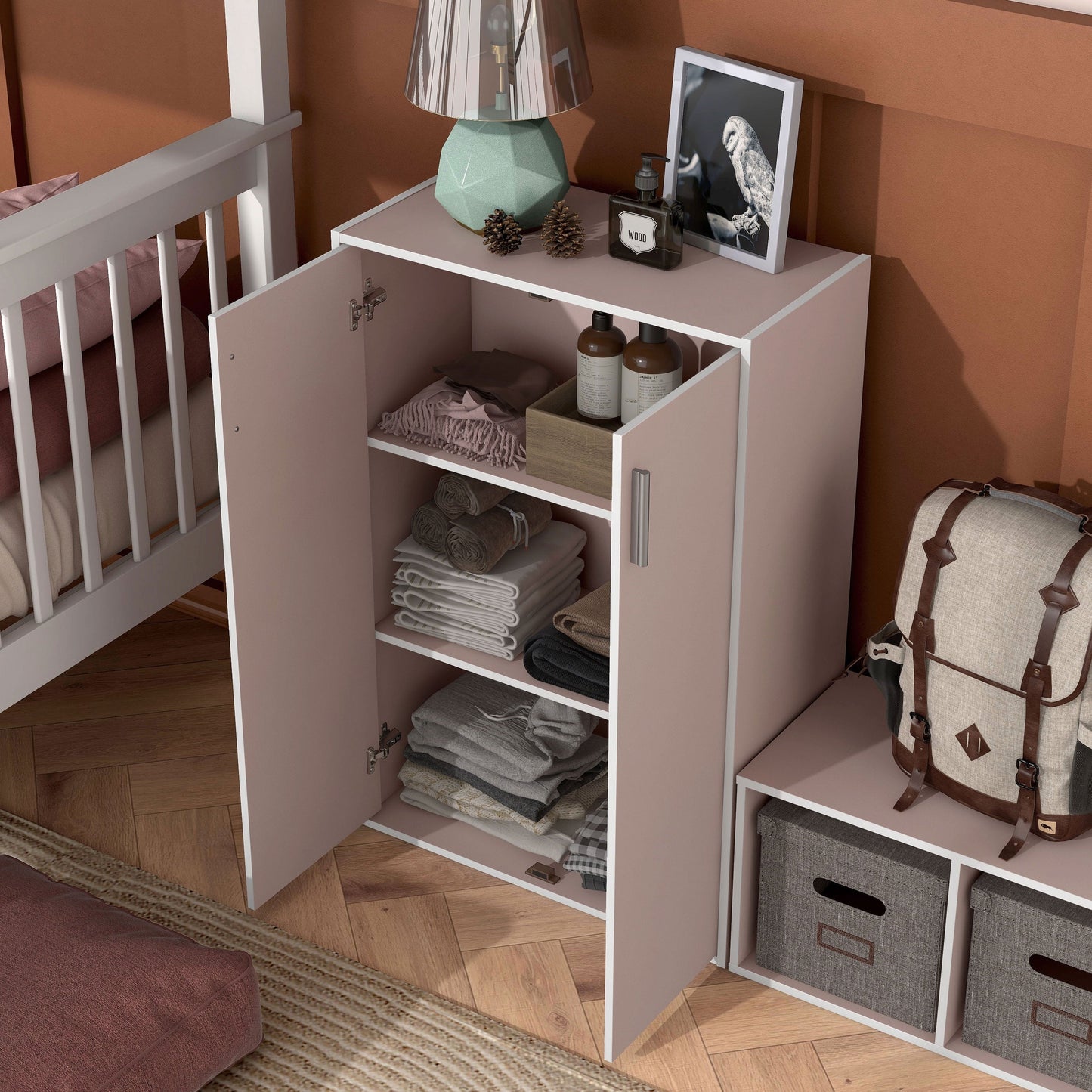 DH BASIC Organiseur de rangement empilable personnalisable en bois moderne - Étagères cubiques, armoire à tiroirs, bibliothèque avec portes par Denhour