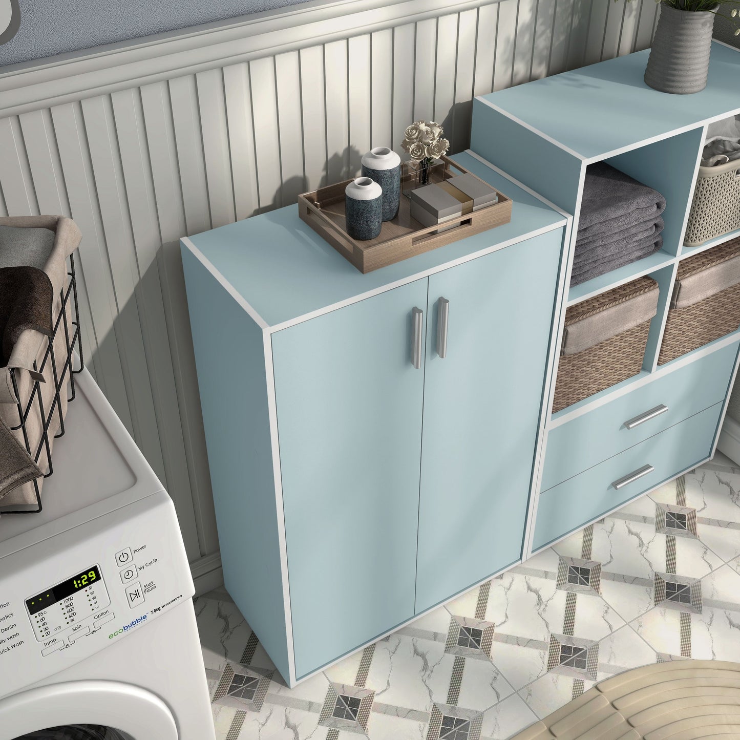 DH BASIC Organiseur de rangement empilable personnalisable en bois moderne - Étagères cubiques, armoire à tiroirs, bibliothèque avec portes par Denhour