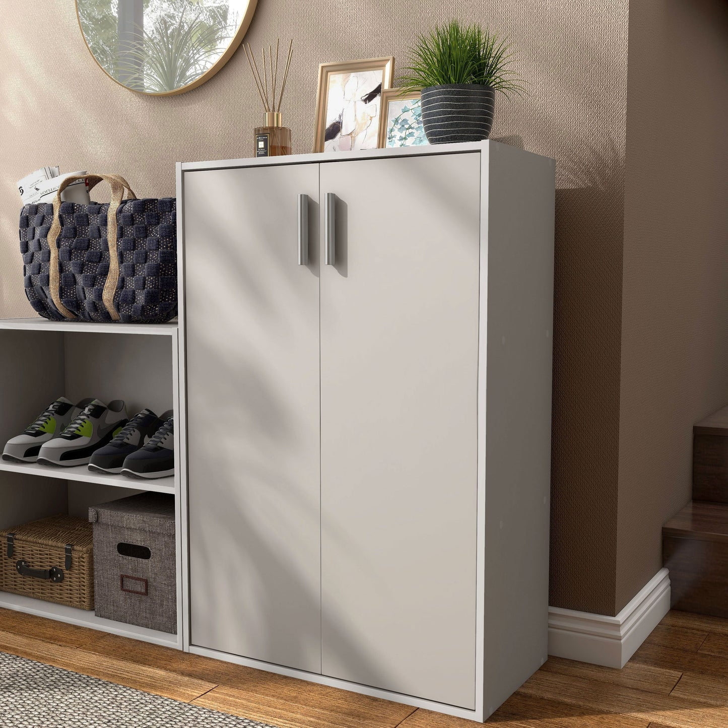 DH BASIC Organiseur de rangement empilable personnalisable en bois moderne - Étagères cubiques, armoire à tiroirs, bibliothèque avec portes par Denhour
