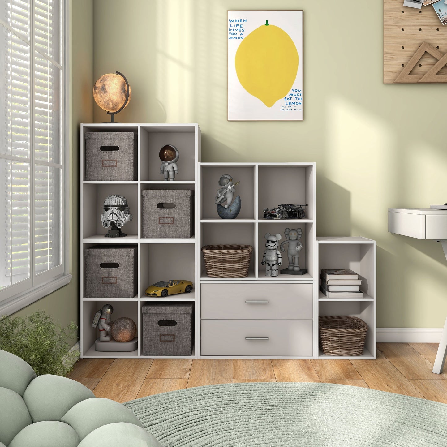 DH BASIC Organiseur de rangement empilable personnalisable en bois moderne - Étagères cubiques, armoire à tiroirs, bibliothèque avec portes par Denhour