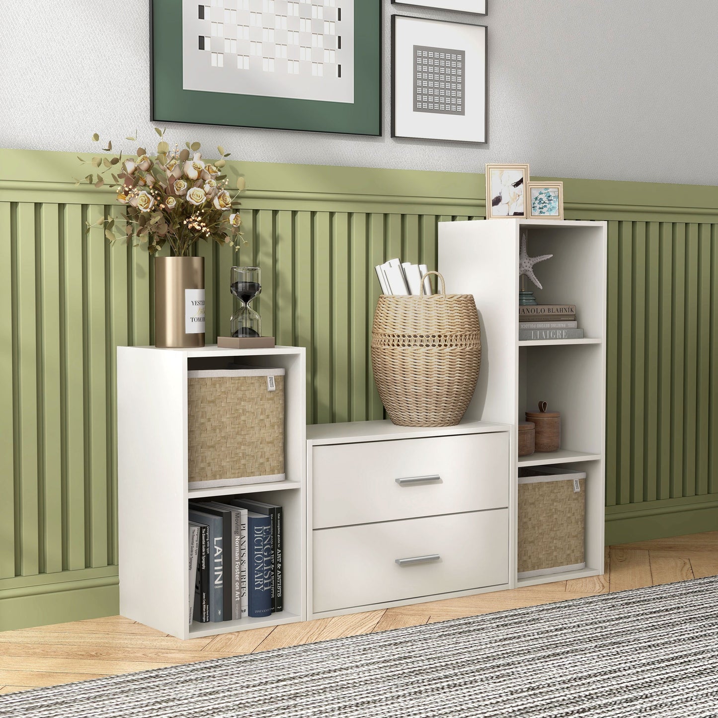 DH BASIC Organiseur de rangement empilable personnalisable en bois moderne - Étagères cubiques, armoire à tiroirs, bibliothèque avec portes par Denhour