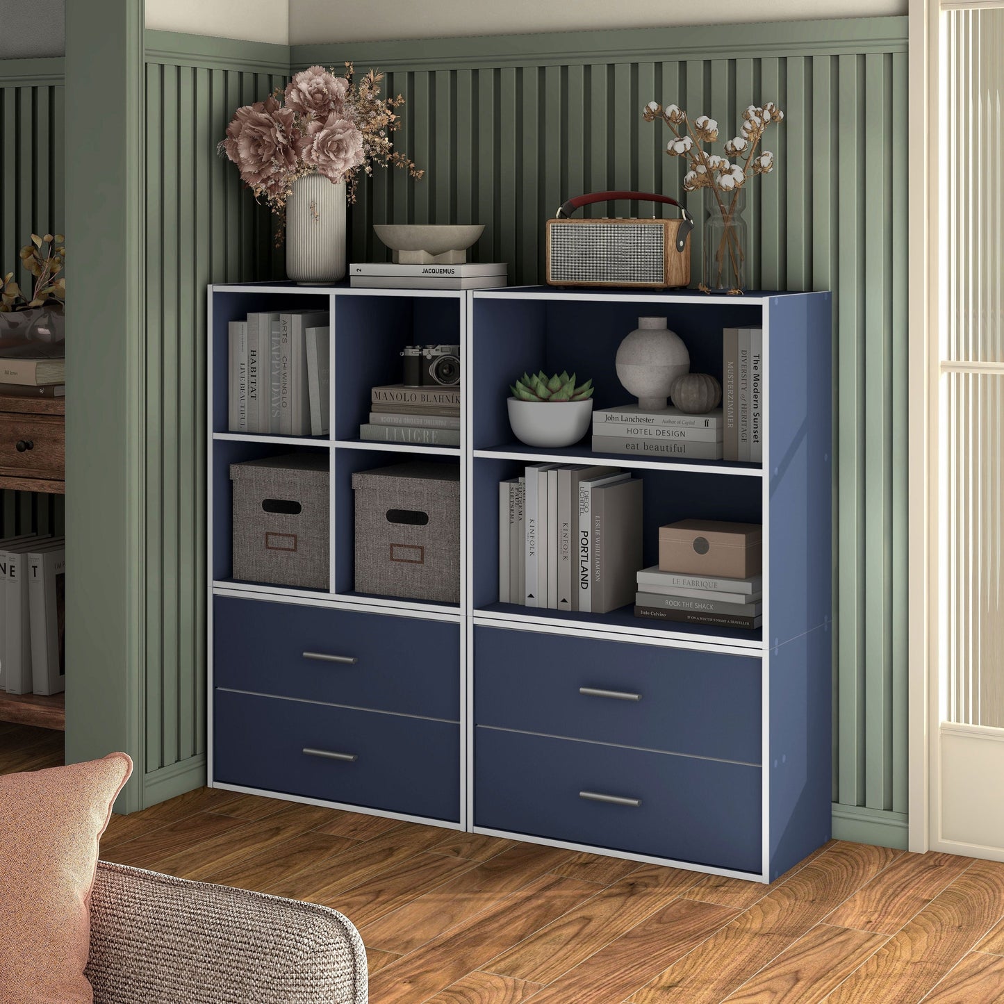 DH BASIC Organiseur de rangement empilable personnalisable en bois moderne - Étagères cubiques, armoire à tiroirs, bibliothèque avec portes par Denhour