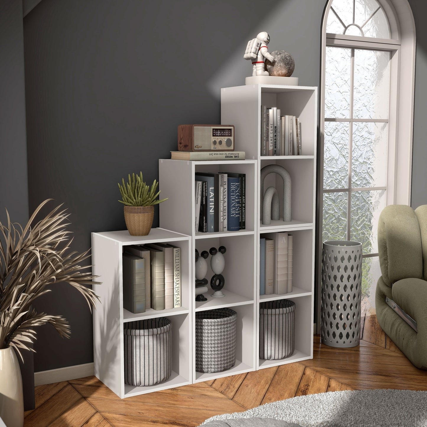 DH BASIC Organiseur de rangement empilable personnalisable en bois moderne - Étagères cubiques, armoire à tiroirs, bibliothèque avec portes par Denhour