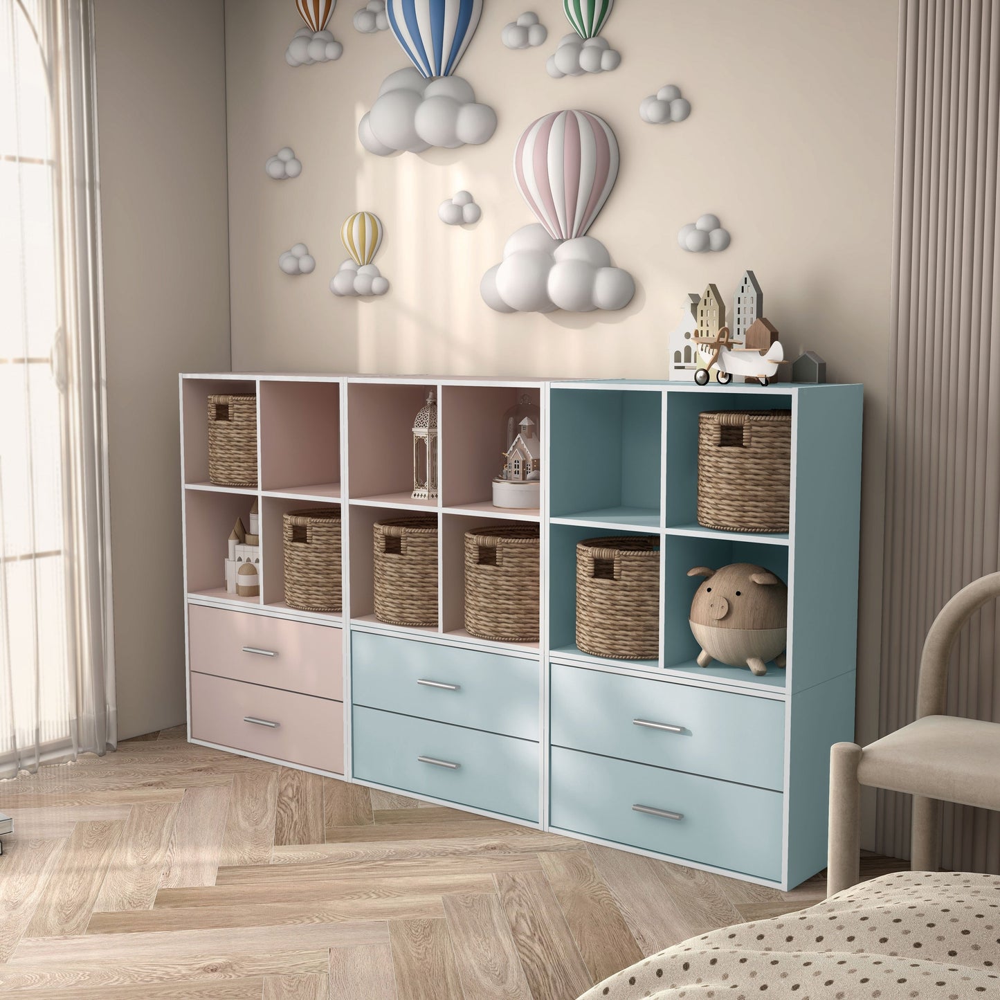 DH BASIC Organiseur de rangement empilable personnalisable en bois moderne - Étagères cubiques, armoire à tiroirs, bibliothèque avec portes par Denhour