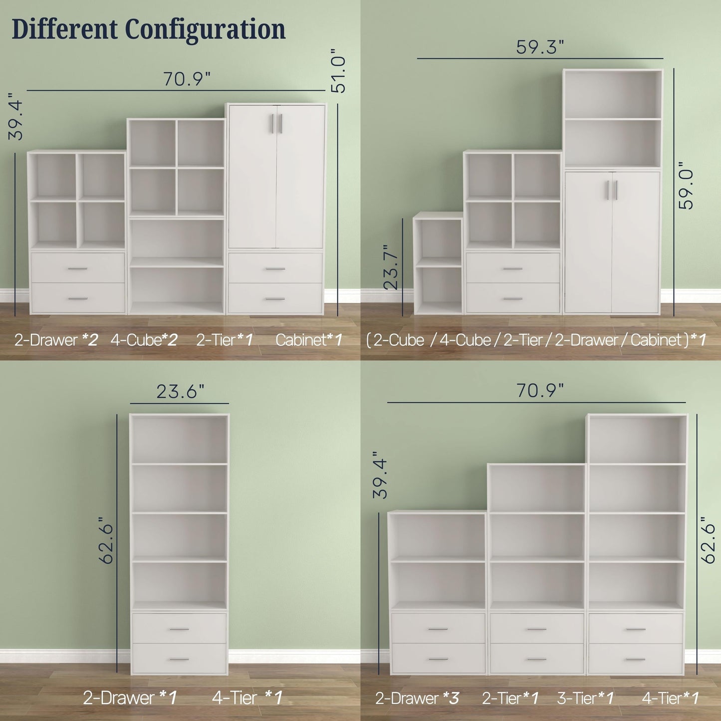 DH BASIC Organiseur de rangement empilable personnalisable en bois moderne - Étagères cubiques, armoire à tiroirs, bibliothèque avec portes par Denhour