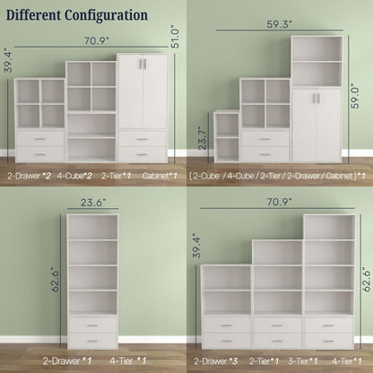 DH BASIC Organiseur de rangement empilable personnalisable en bois moderne - Étagères cubiques, armoire à tiroirs, bibliothèque avec portes par Denhour