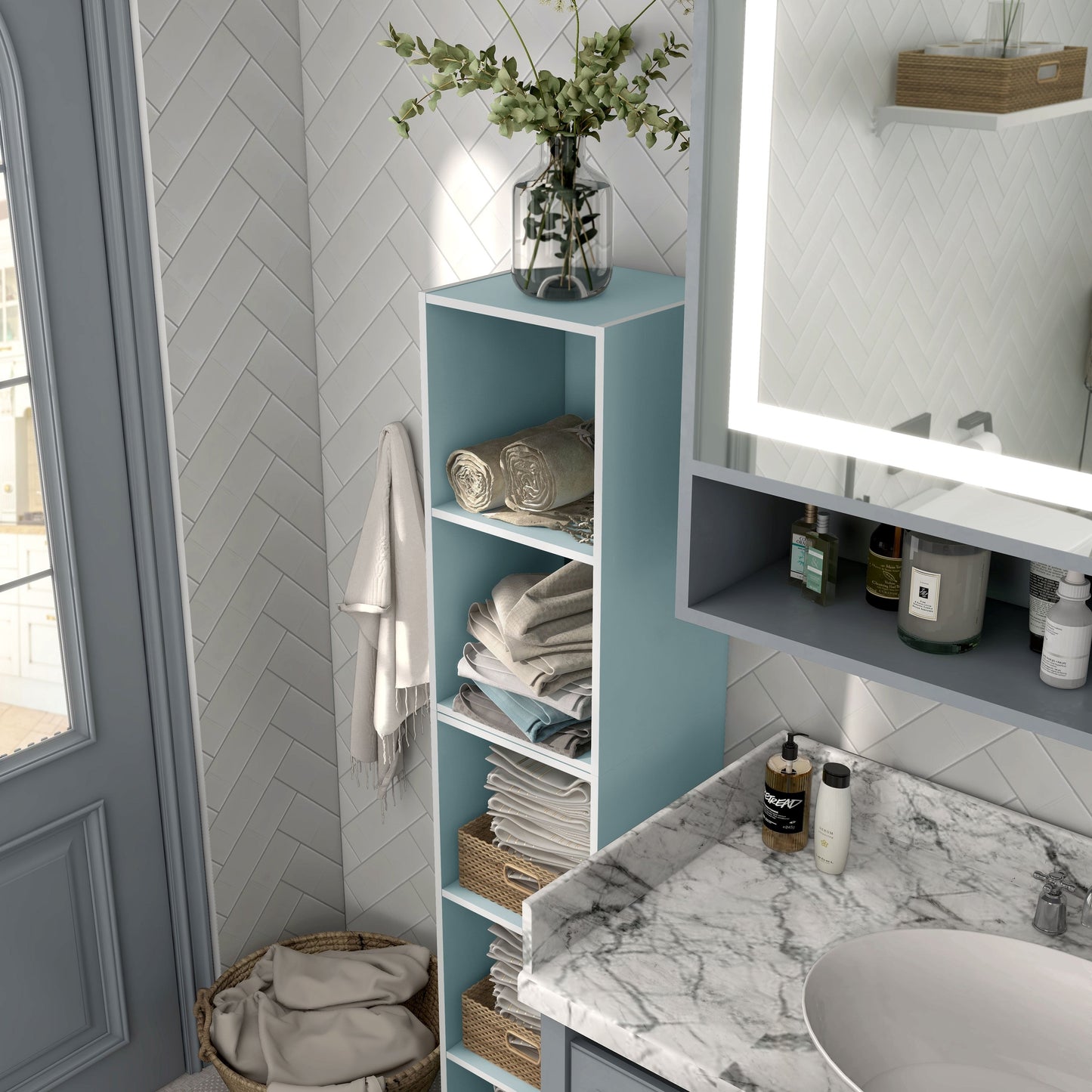 DH BASIC Organiseur de rangement empilable personnalisable en bois moderne - Étagères cubiques, armoire à tiroirs, bibliothèque avec portes par Denhour