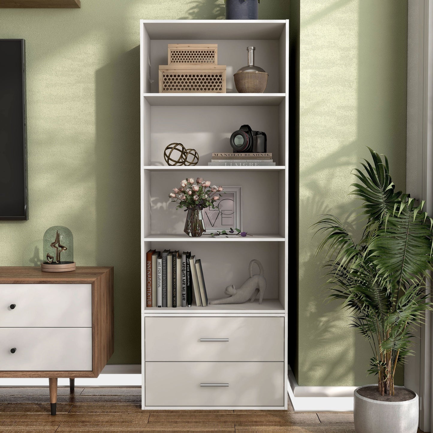 DH BASIC Organiseur de rangement empilable personnalisable en bois moderne - Étagères cubiques, armoire à tiroirs, bibliothèque avec portes par Denhour