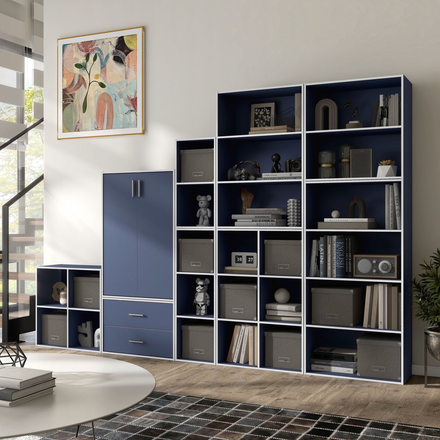 DH BASIC Organiseur de rangement empilable personnalisable en bois moderne - Étagères cubiques, armoire à tiroirs, bibliothèque avec portes par Denhour