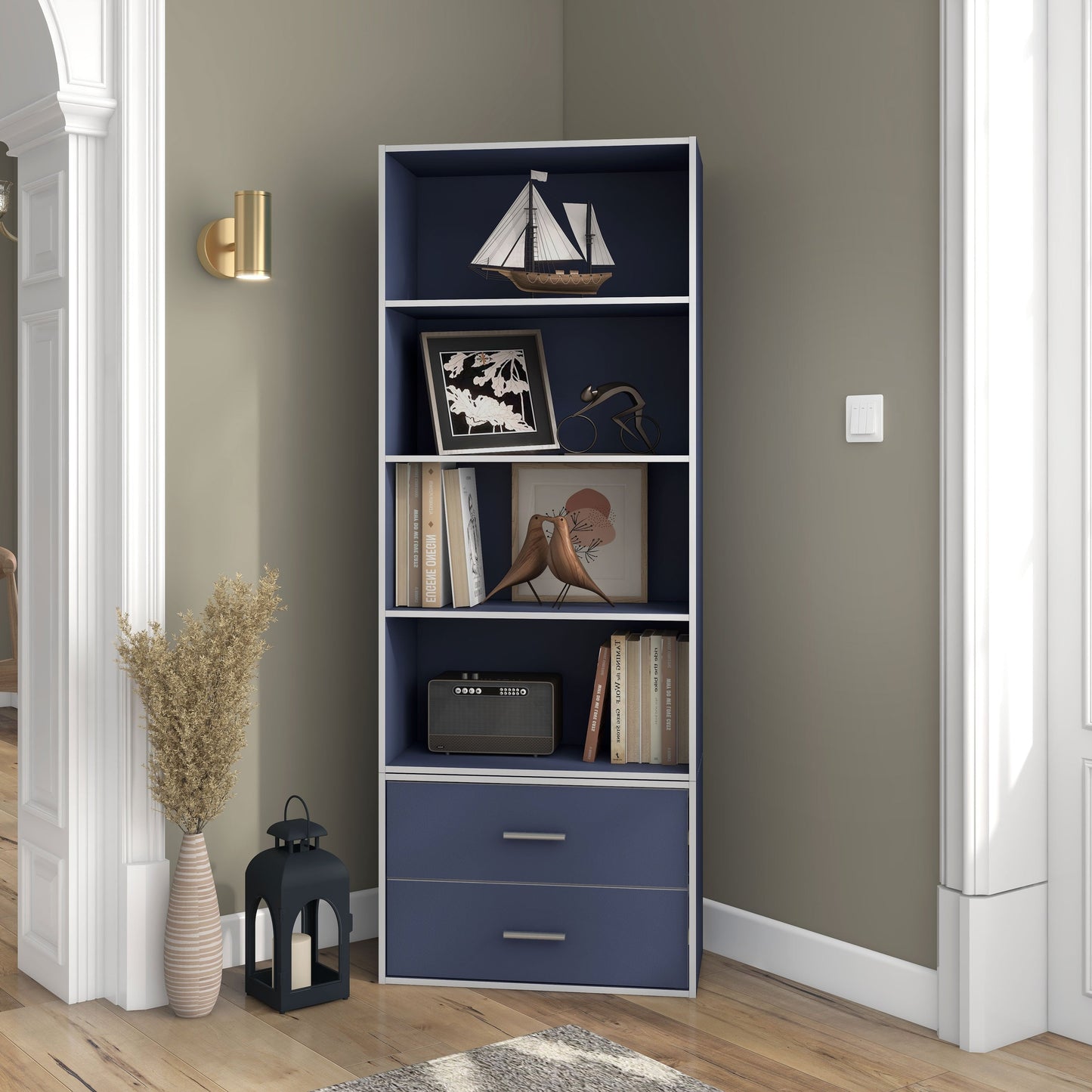 DH BASIC Organiseur de rangement empilable personnalisable en bois moderne - Étagères cubiques, armoire à tiroirs, bibliothèque avec portes par Denhour