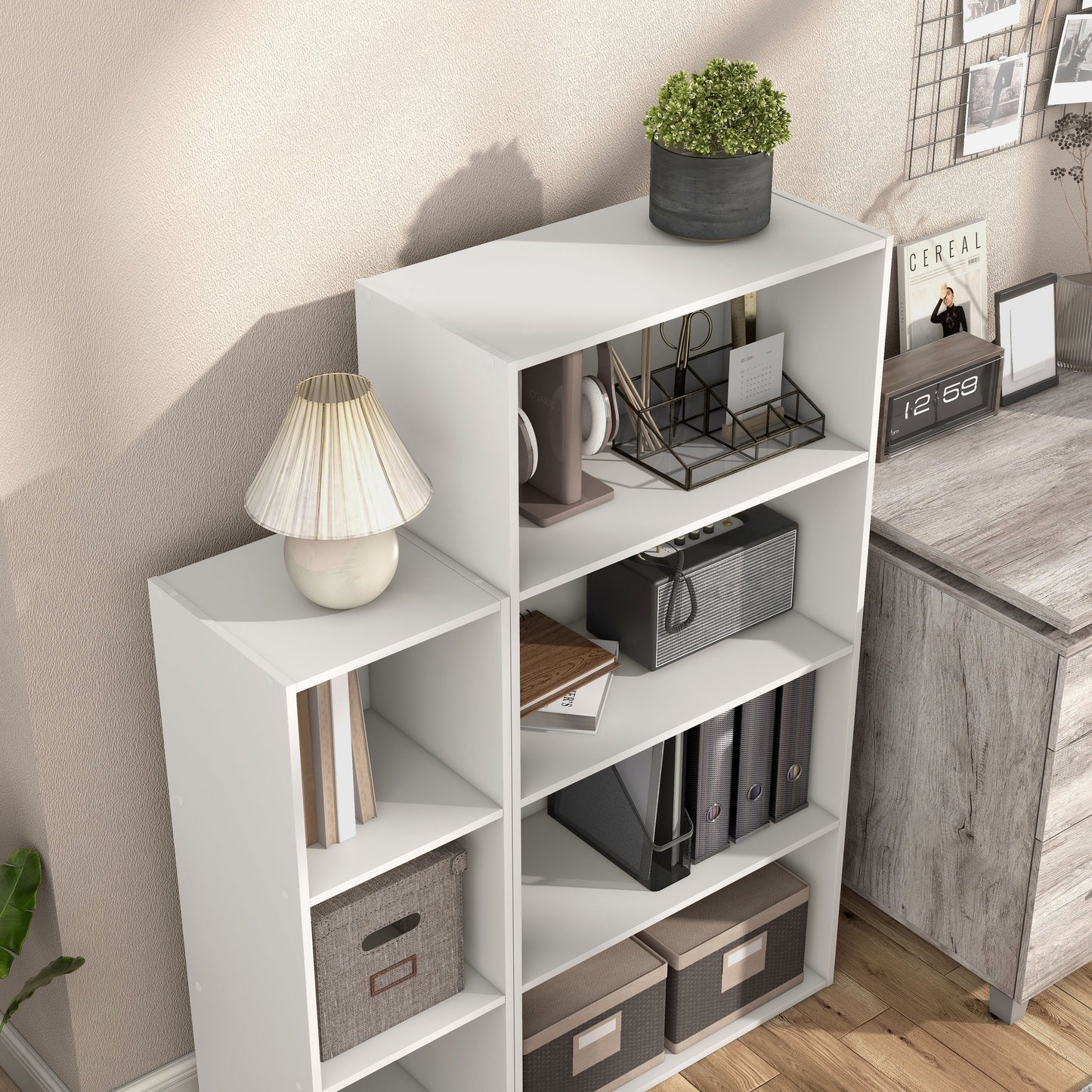 DH BASIC Organiseur de rangement empilable personnalisable en bois moderne - Étagères cubiques, armoire à tiroirs, bibliothèque avec portes par Denhour