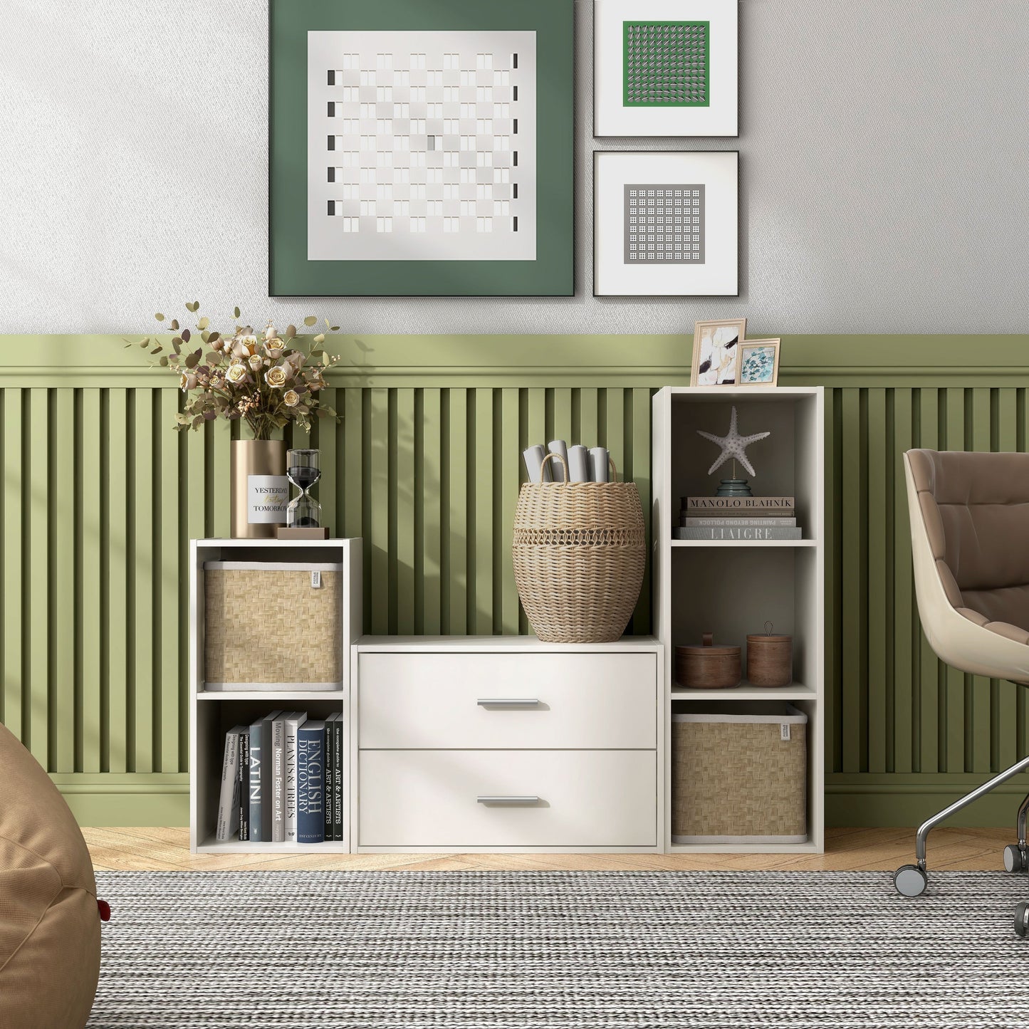 DH BASIC Organiseur de rangement empilable personnalisable en bois moderne - Étagères cubiques, armoire à tiroirs, bibliothèque avec portes par Denhour