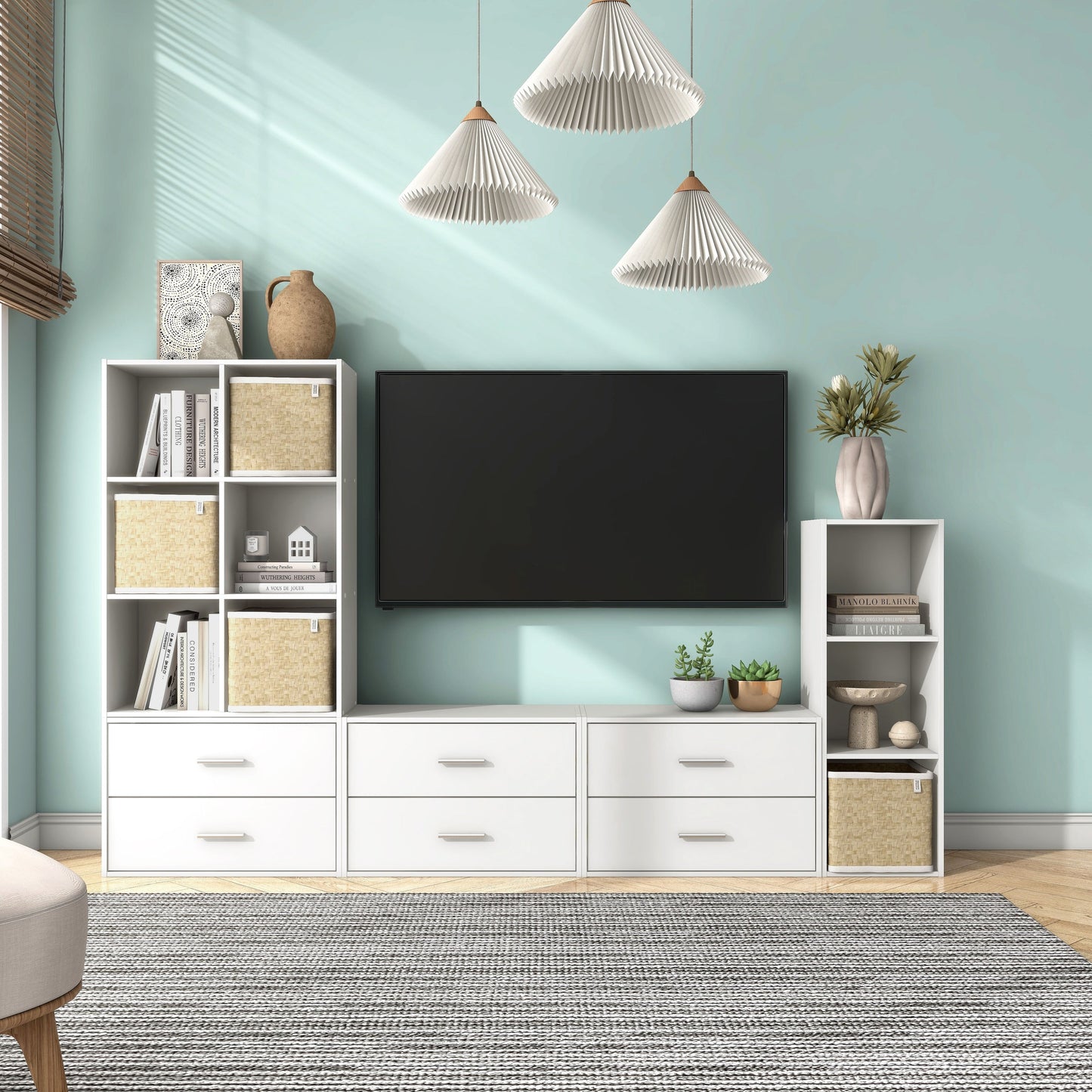 DH BASIC Organiseur de rangement empilable personnalisable en bois moderne - Étagères cubiques, armoire à tiroirs, bibliothèque avec portes par Denhour