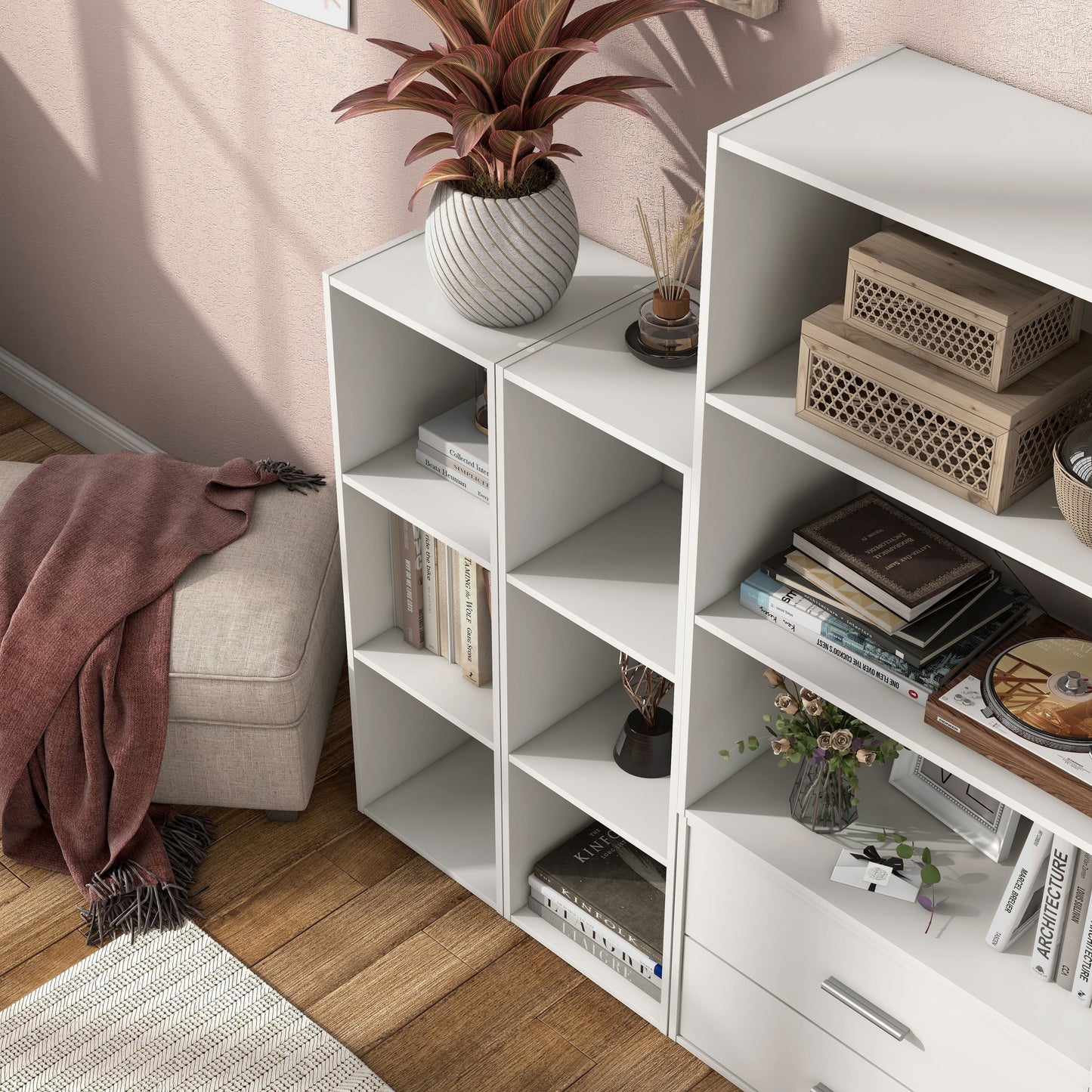 DH BASIC Organiseur de rangement empilable personnalisable en bois moderne - Étagères cubiques, armoire à tiroirs, bibliothèque avec portes par Denhour