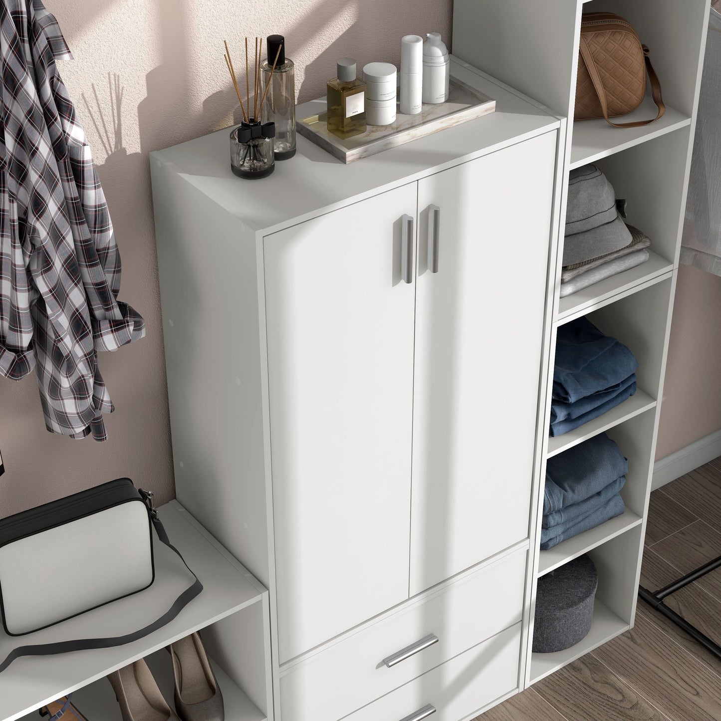 DH BASIC Organiseur de rangement empilable personnalisable en bois moderne - Étagères cubiques, armoire à tiroirs, bibliothèque avec portes par Denhour