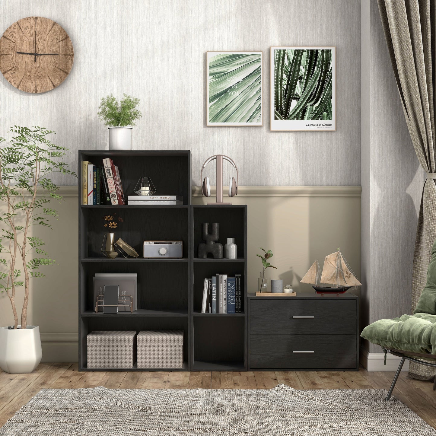 DH BASIC Organiseur de rangement empilable personnalisable en bois moderne - Étagères cubiques, armoire à tiroirs, bibliothèque avec portes par Denhour