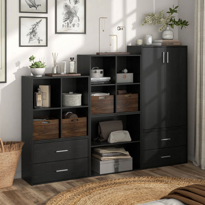 DH BASIC Organiseur de rangement empilable personnalisable en bois moderne - Étagères cubiques, armoire à tiroirs, bibliothèque avec portes par Denhour