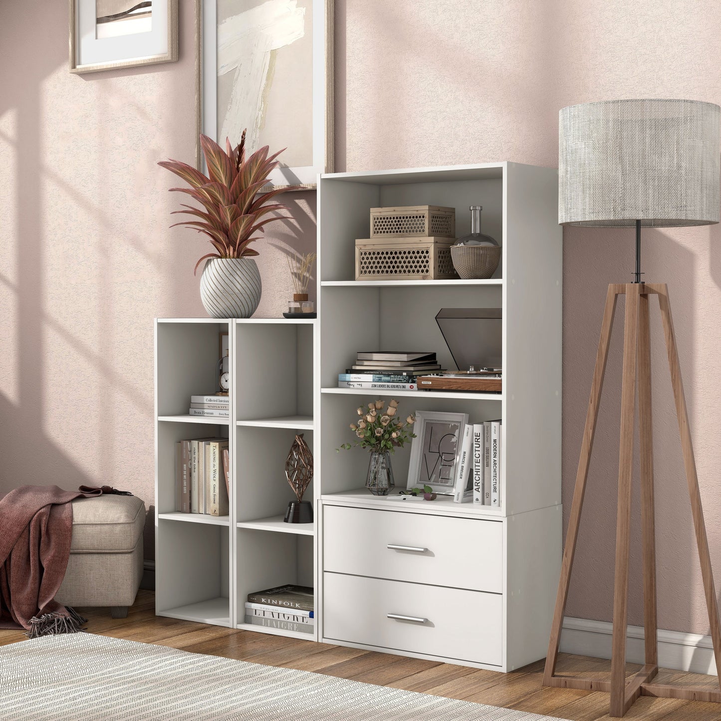 DH BASIC Organiseur de rangement empilable personnalisable en bois moderne - Étagères cubiques, armoire à tiroirs, bibliothèque avec portes par Denhour