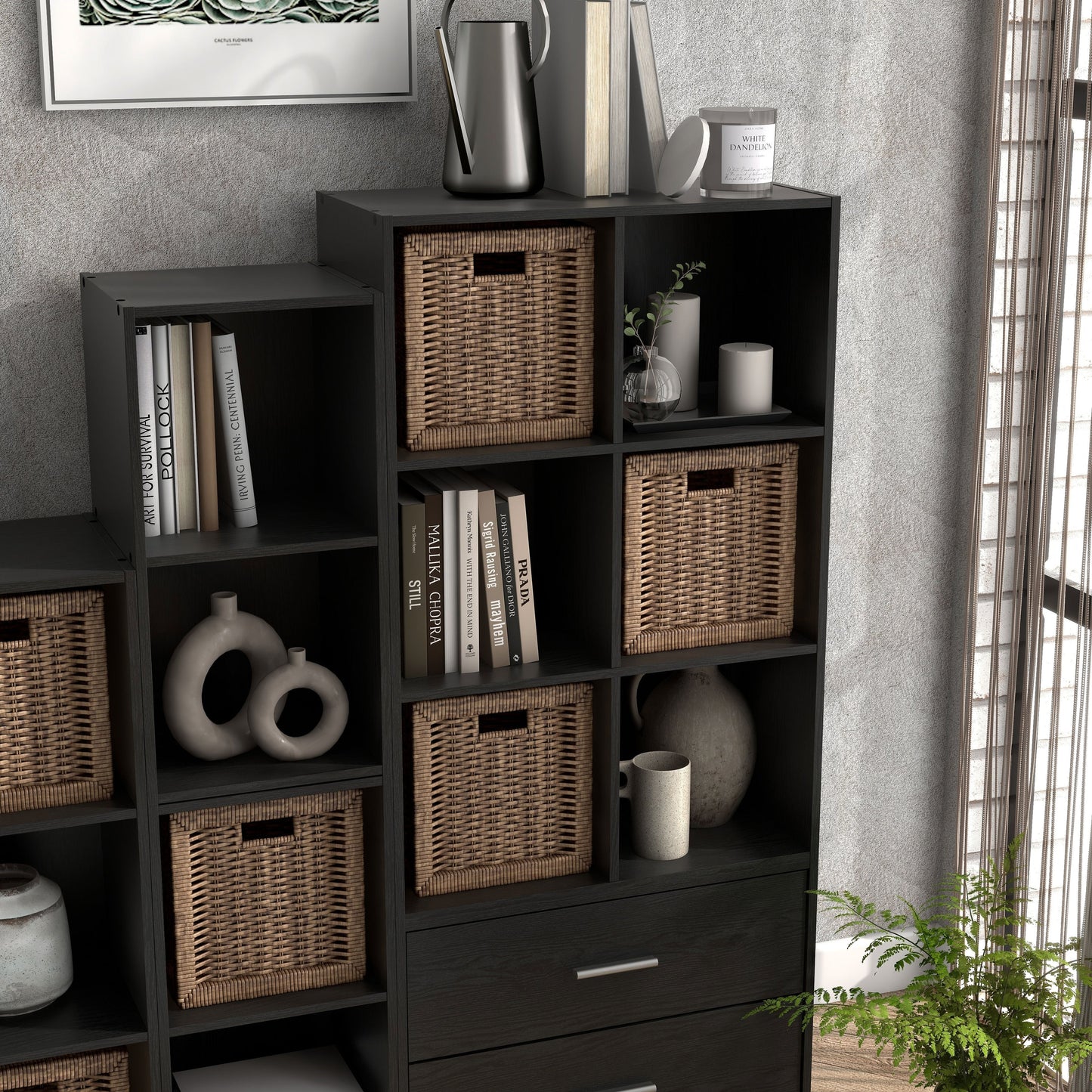 DH BASIC Organiseur de rangement empilable personnalisable en bois moderne - Étagères cubiques, armoire à tiroirs, bibliothèque avec portes par Denhour