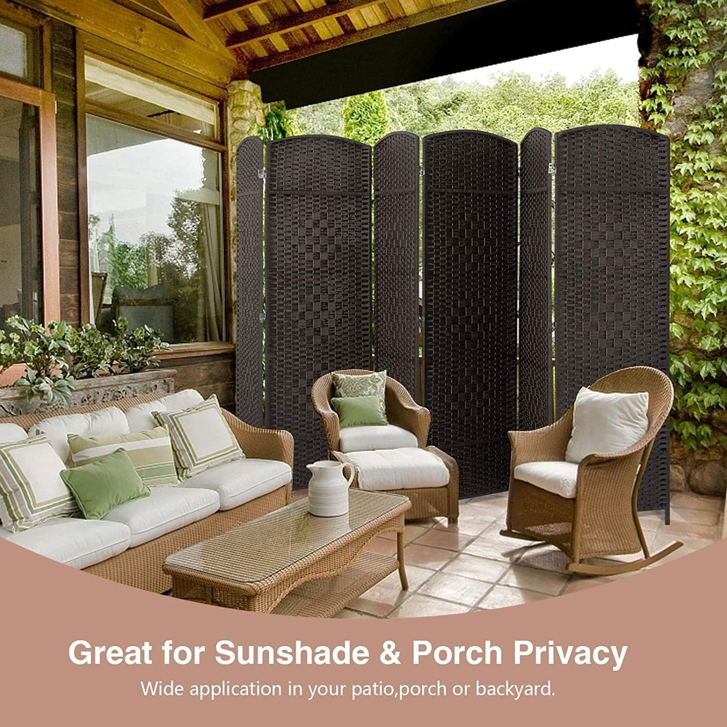 Paravent de séparation de pièce de 1,8 m de haut, écran de confidentialité autoportant en fibre tissée, écran pliant