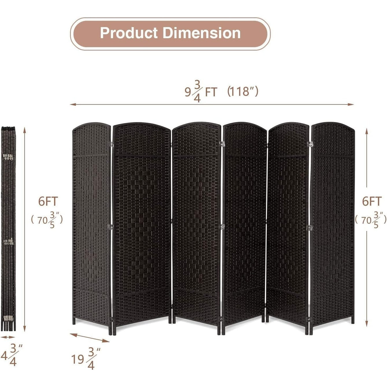 Paravent de séparation de pièce de 1,8 m de haut, écran de confidentialité autoportant en fibre tissée, écran pliant