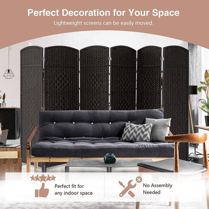 Paravent de séparation de pièce de 1,8 m de haut, écran de confidentialité autoportant en fibre tissée, écran pliant