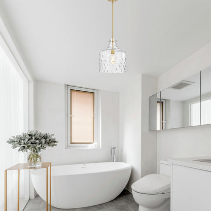 Suspension Daelan en verre transparent alvéolé à une lumière - 12 po