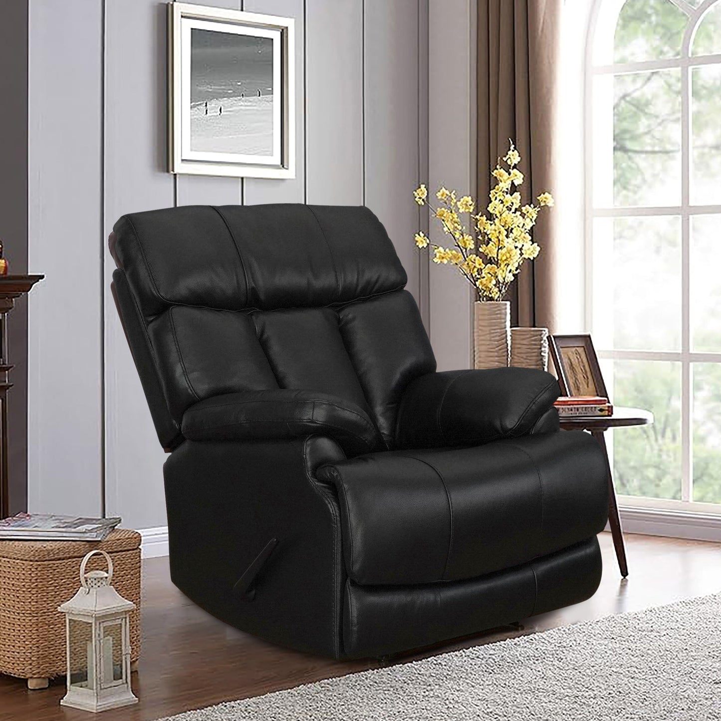 Fauteuil inclinable manuel extensible en cuir véritable marron avec repose-pieds Davin Top Grain Leather