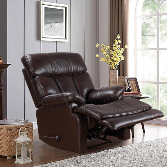 Fauteuil inclinable manuel extensible en cuir véritable marron avec repose-pieds Davin Top Grain Leather