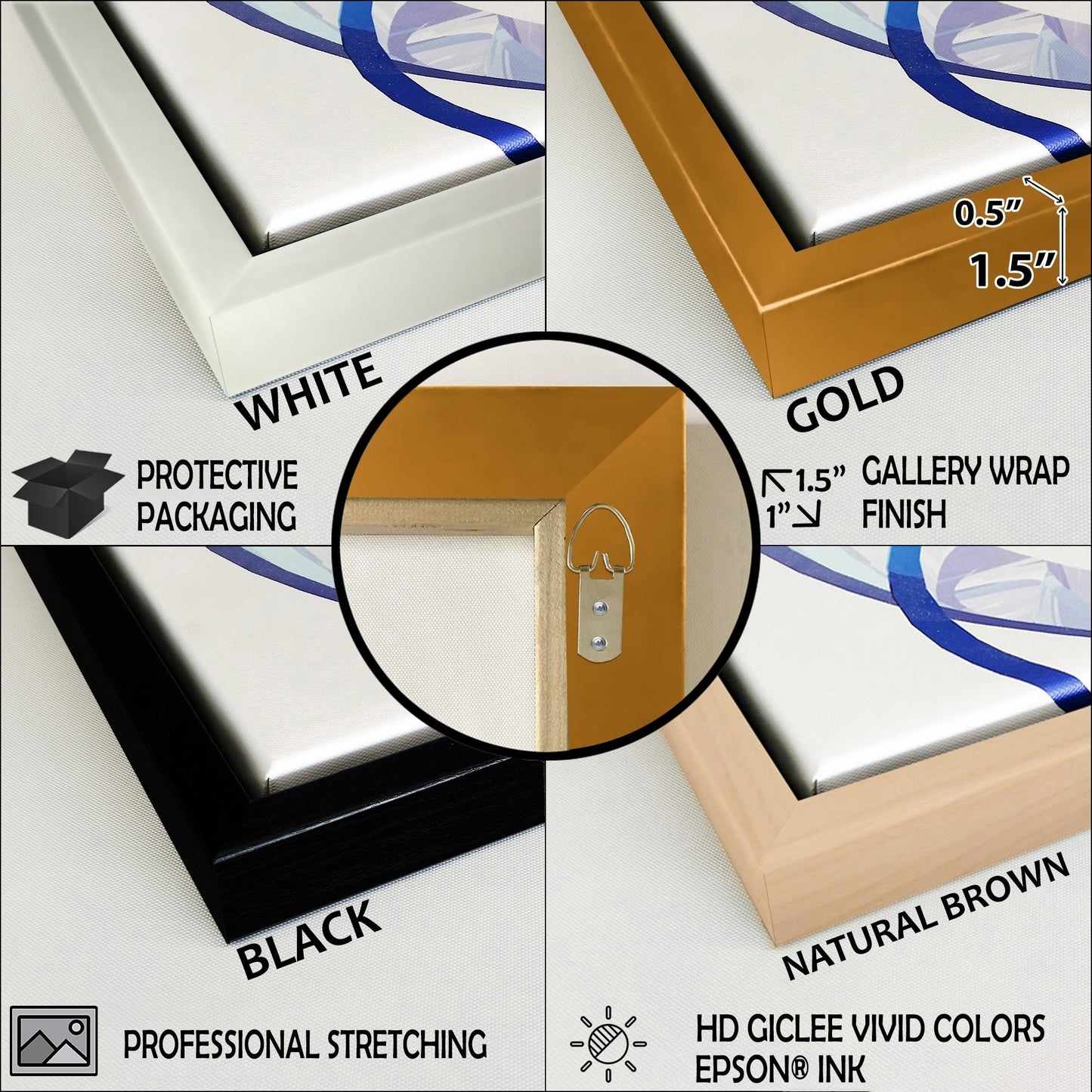 Impression sur toile encadrée Designart Abstract Geode Gold and Blue Marble Shape III, motif géométrique moderne - 3 panneaux