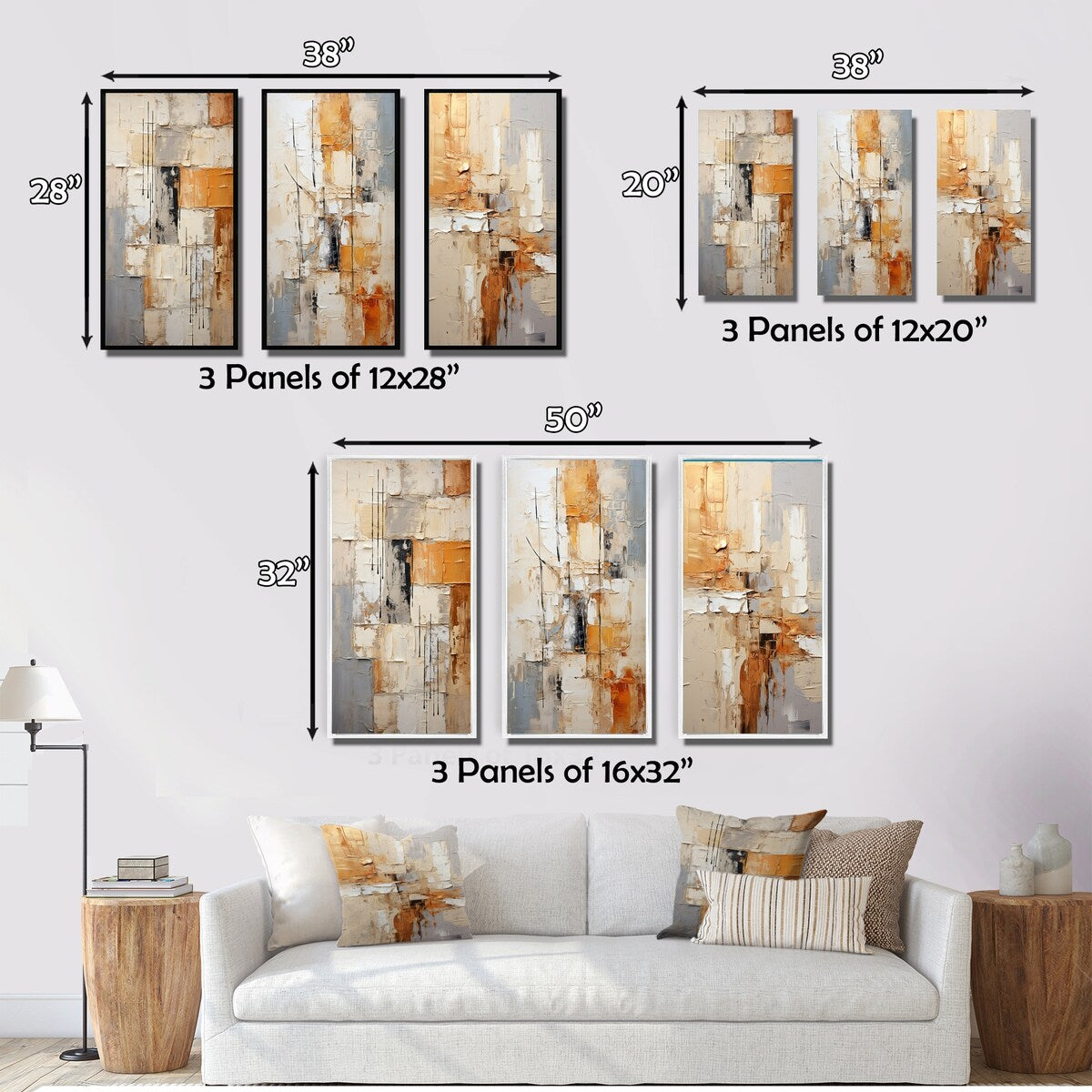 Designart Abstraction I Ensemble de 3 cadres muraux abstraits pour décoration intérieure