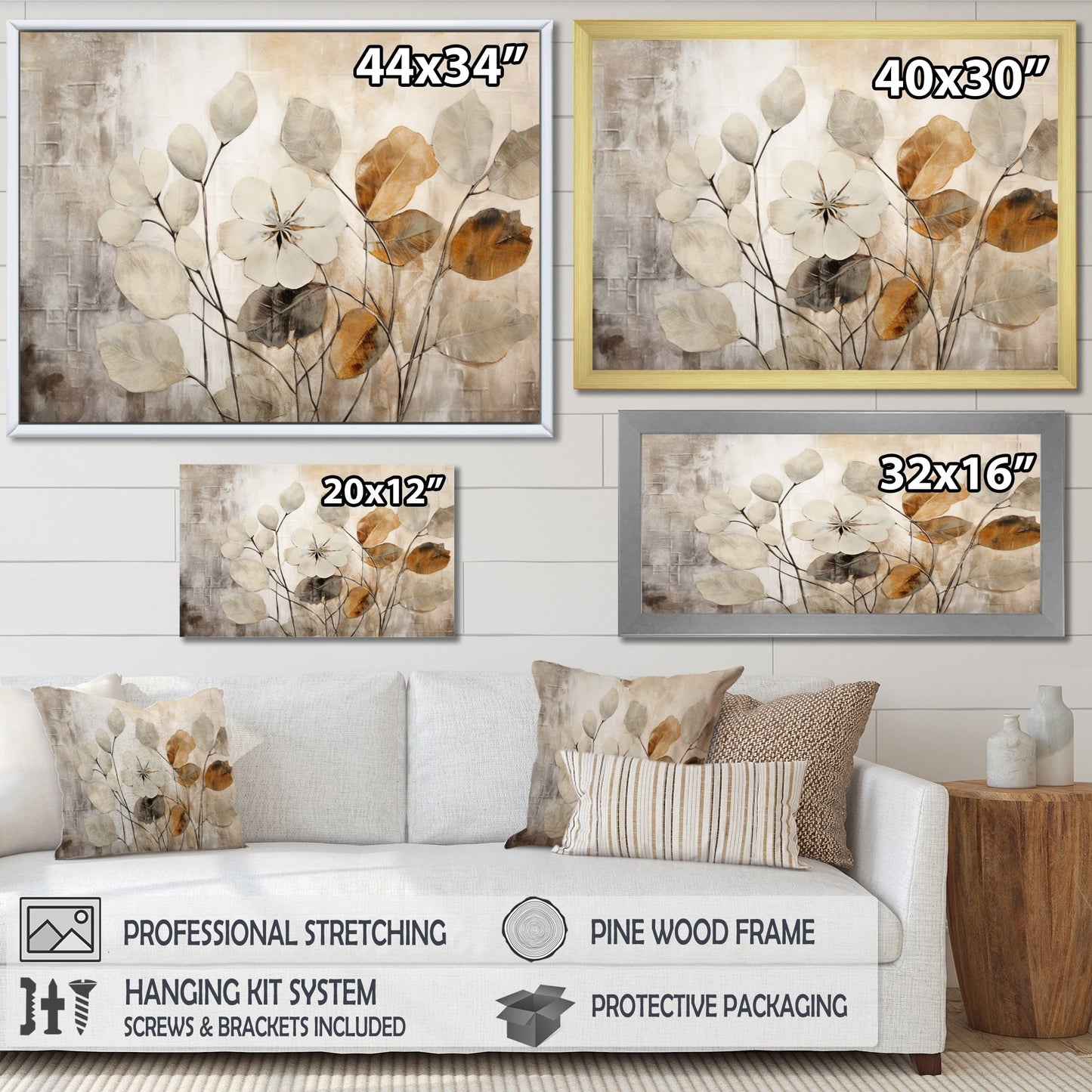 Impression sur toile encadrée Designart Beige Botanical Impressions III, motifs botaniques abstraits