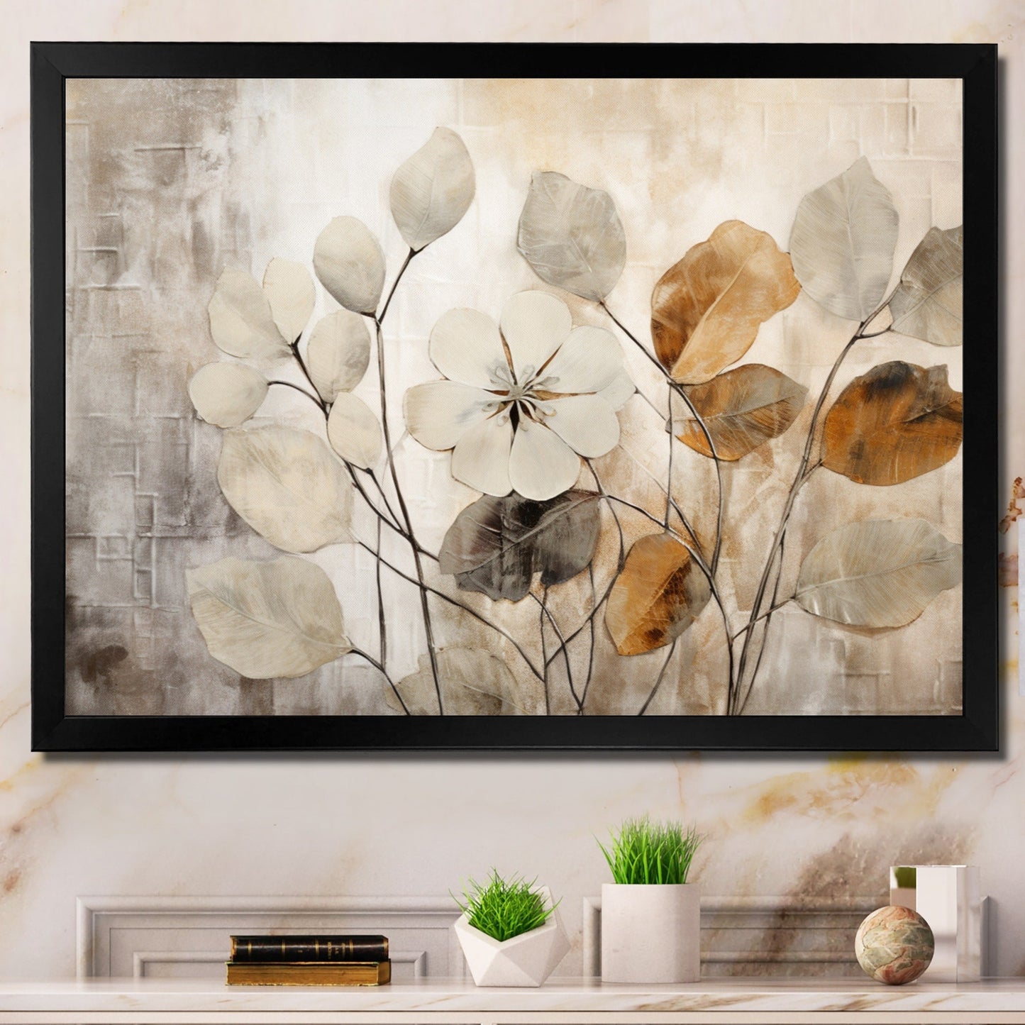 Impression sur toile encadrée Designart Beige Botanical Impressions III, motifs botaniques abstraits