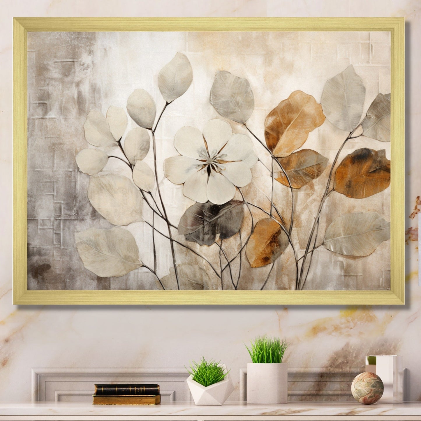 Impression sur toile encadrée Designart Beige Botanical Impressions III, motifs botaniques abstraits