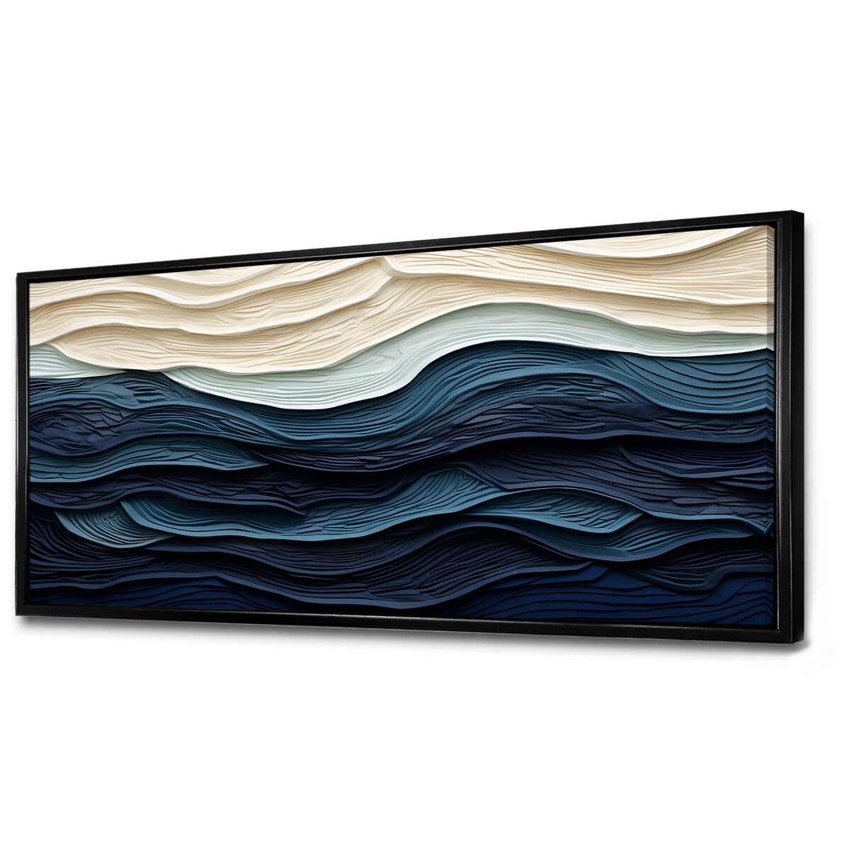 Designart Bleu et Blanc Vague Côtière Bord S Minimalisme Côtier Bleu Décoration Murale Salon Côtier Toile Encadrée Art