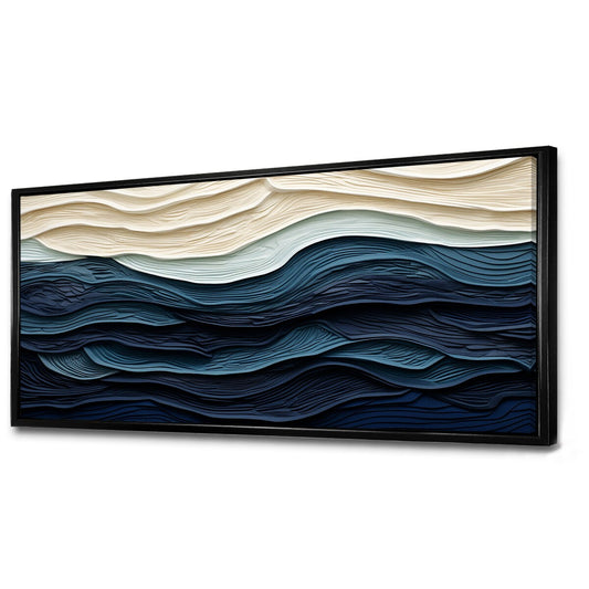 Designart Bleu et Blanc Vague Côtière Bord S Minimalisme Côtier Bleu Décoration Murale Salon Côtier Toile Encadrée Art