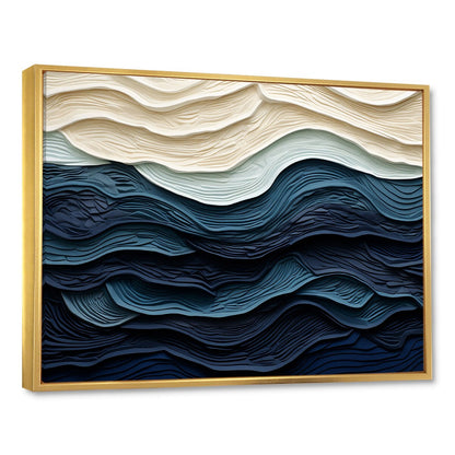 Designart Bleu et Blanc Vague Côtière Bord S Minimalisme Côtier Bleu Décoration Murale Salon Côtier Toile Encadrée Art