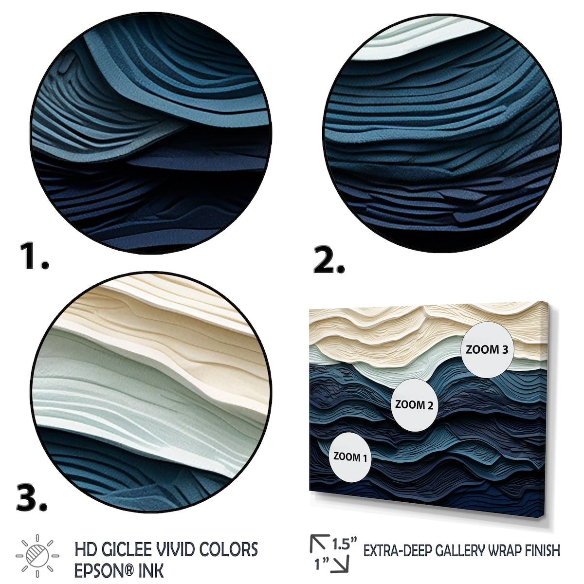 Designart Bleu et Blanc Vague Côtière Bord S Minimalisme Côtier Bleu Décoration Murale Salon Côtier Toile Encadrée Art