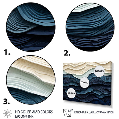 Designart Bleu et Blanc Vague Côtière Bord S Minimalisme Côtier Bleu Décoration Murale Salon Côtier Toile Encadrée Art