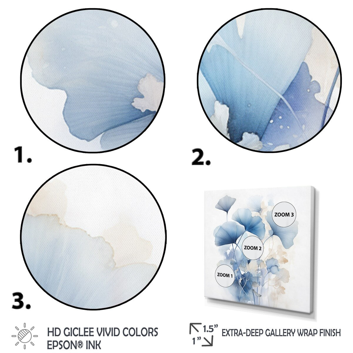 Designart - Délicates feuilles de ginko bleu sur fond blanc - Aquarelle - Décoration murale encadrée pour salon