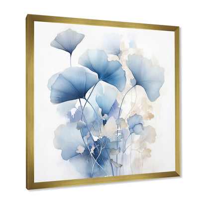 Designart - Délicates feuilles de ginko bleu sur fond blanc - Aquarelle - Décoration murale encadrée pour salon